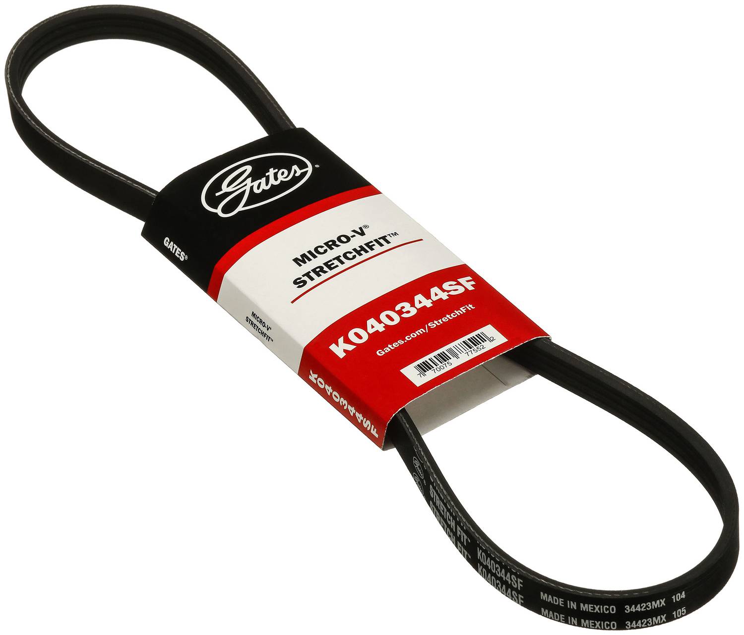 Gates Stretch Fit Micro-V Serpentine Belt 4 Rib 35 Inch K040344SF