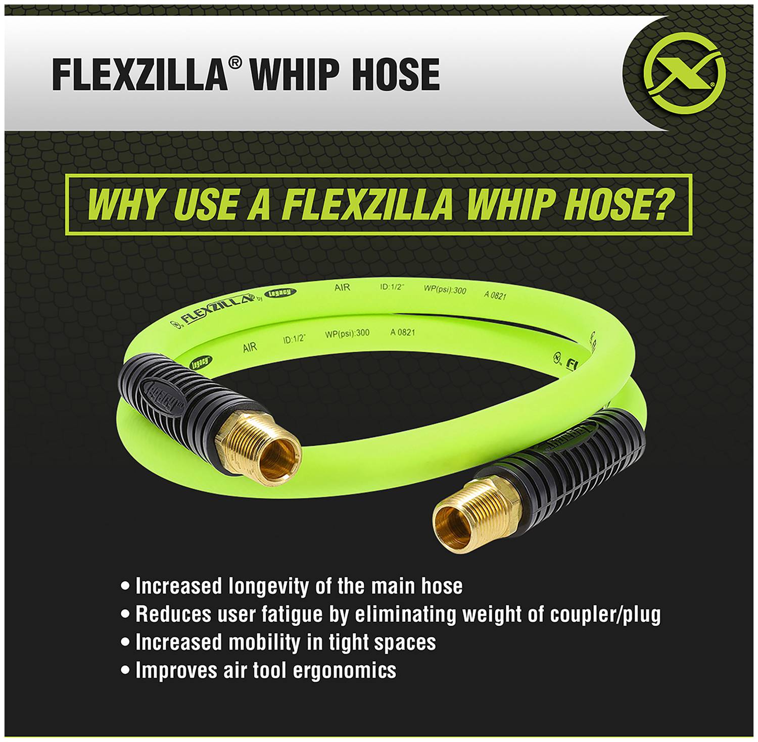 Legacy Manufacturing Flexzilla Whip Air Hose HFZ1204YW3S | O
