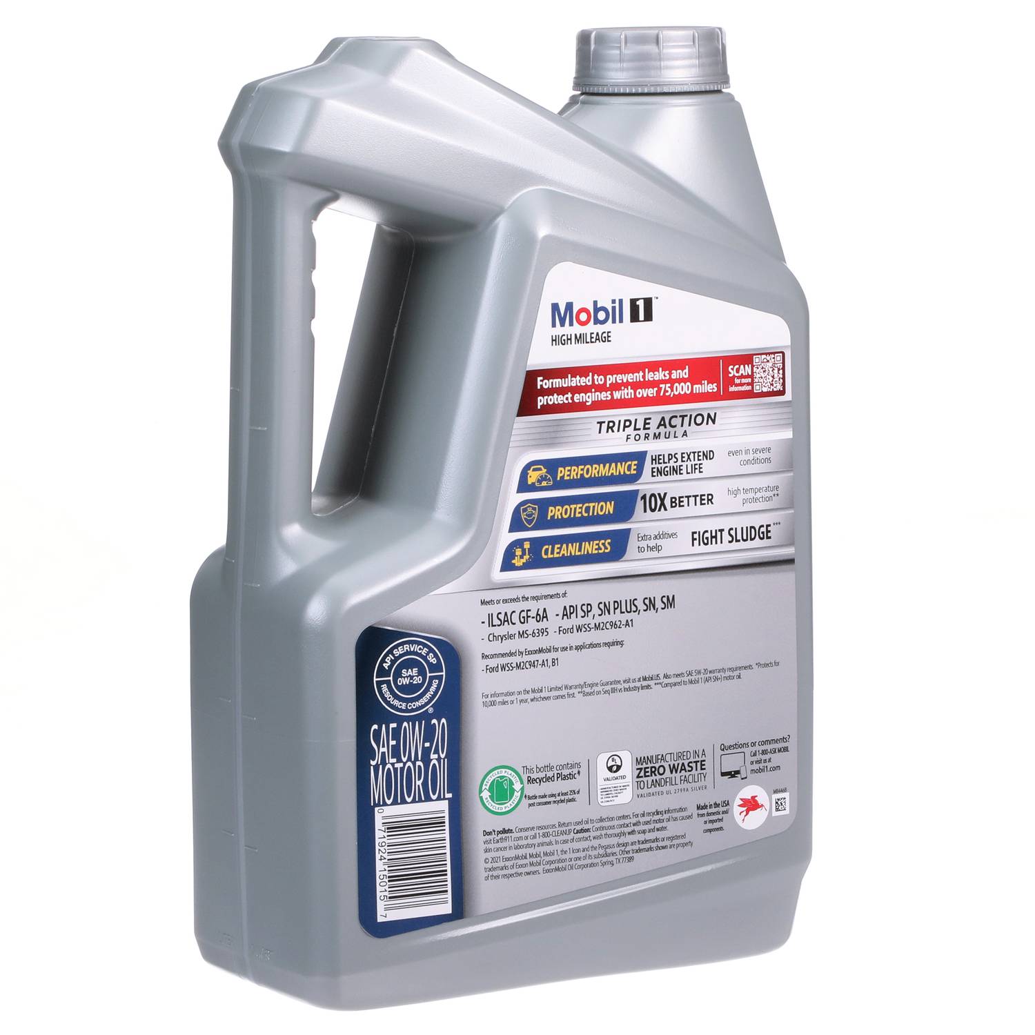 Mobil 1 High Mileage Full Synthetic Motor Oil 0W-20 5 Quart