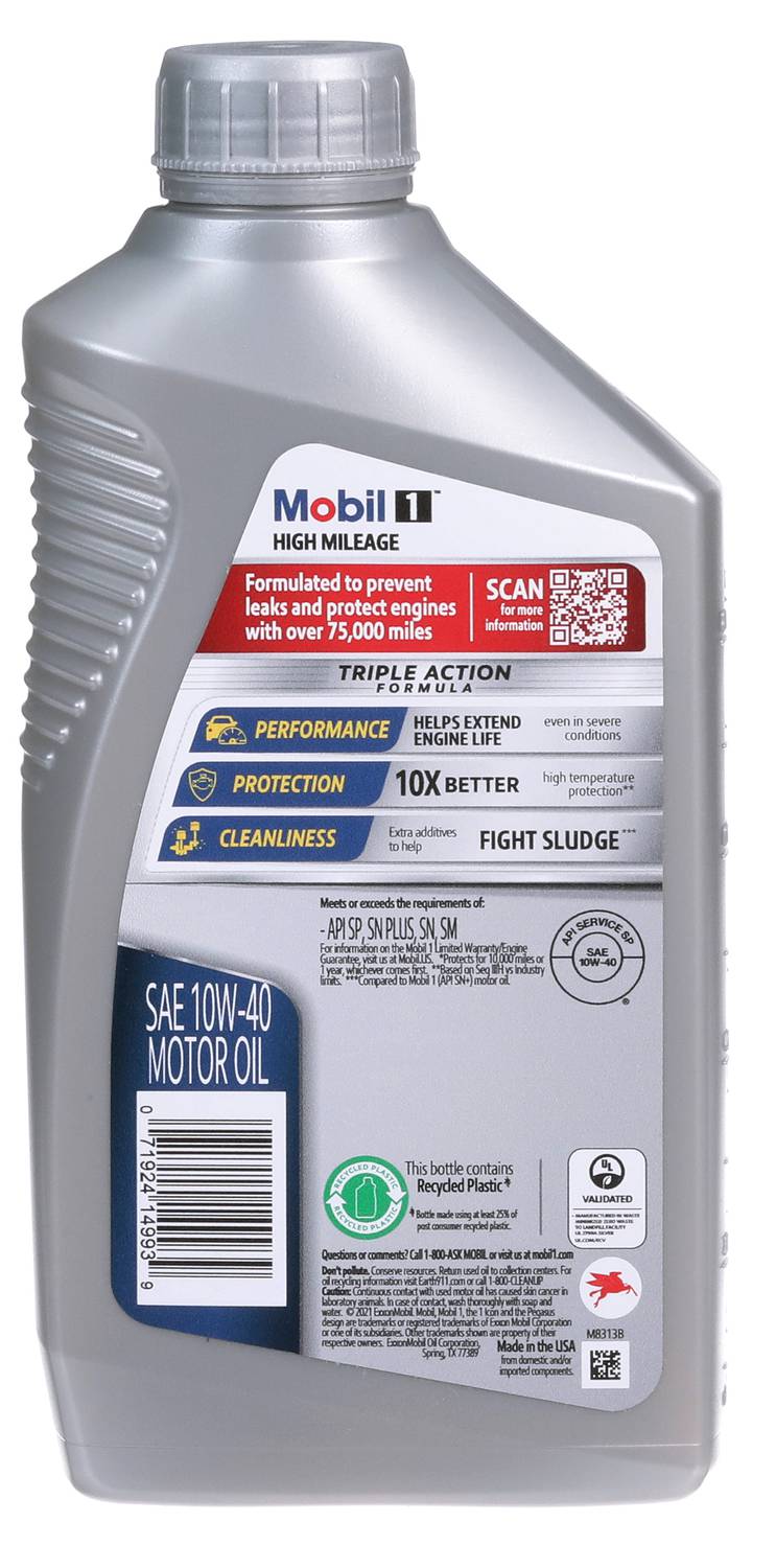 Mobil 1 High Mileage Full Synthetic 10W-40 Motor Oil 1 Quart