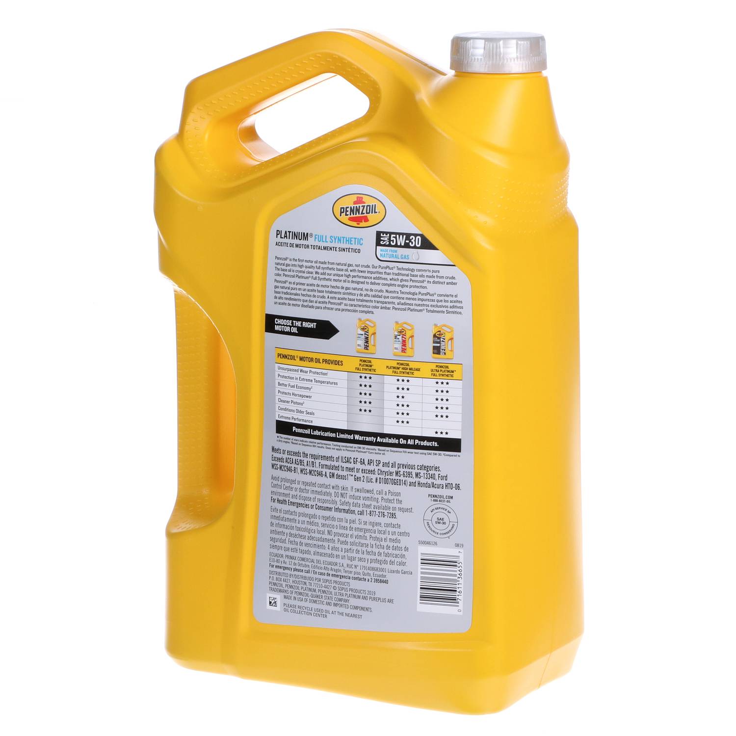 Pennzoil Platinum Full Synthetic Motor Oil 5W-30 5 Quart SYN5305QT
