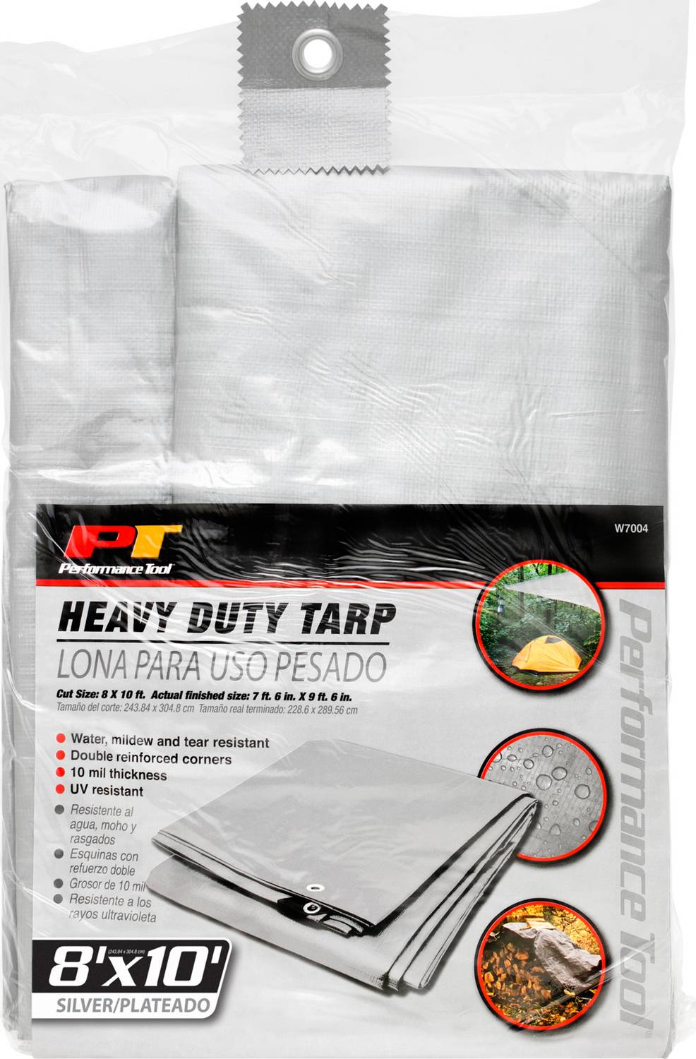 Performance Tool Gray Plastic 8 X 10 Foot Heavy Duty Tarp W7004