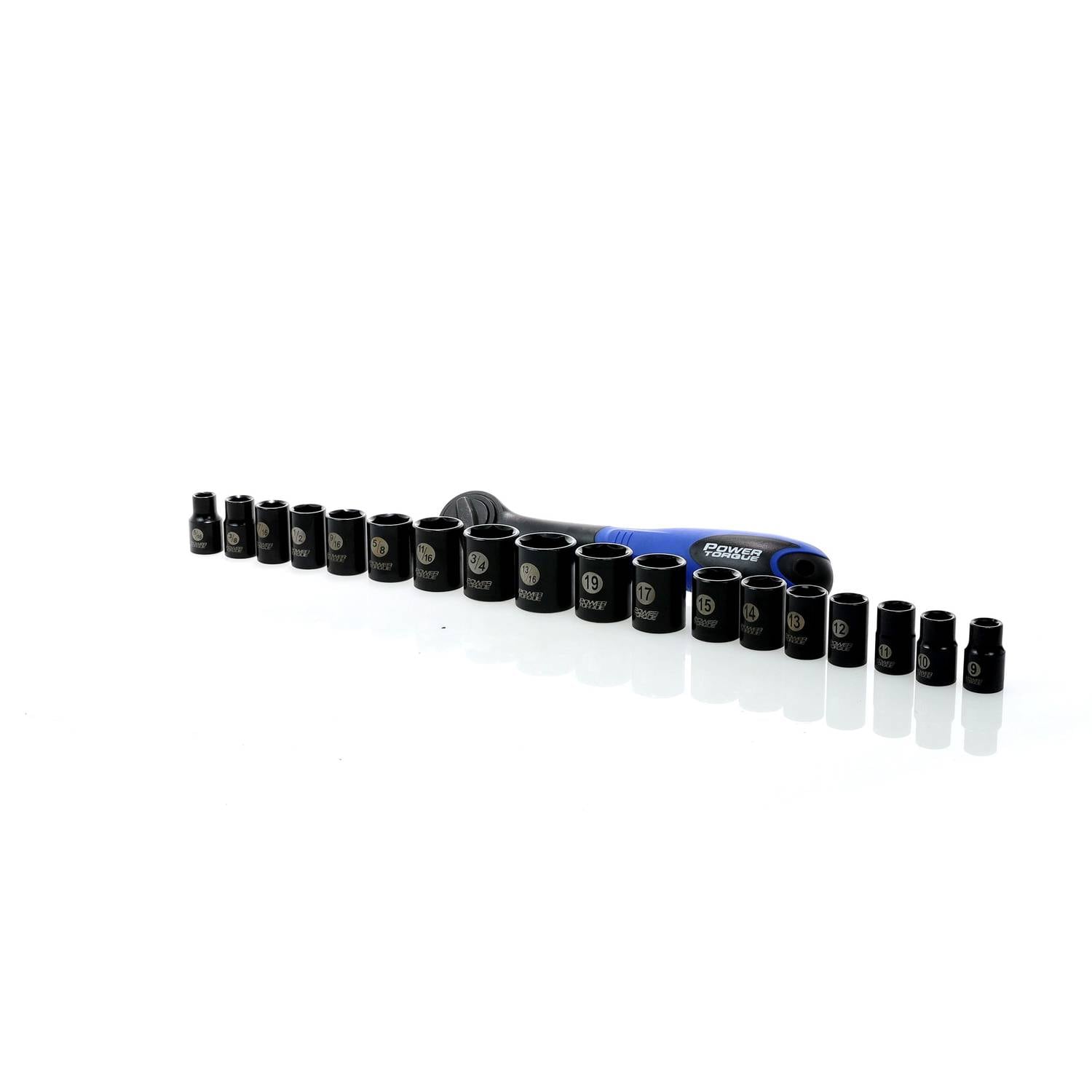 Power Torque 19 Piece 3/8 Inch Drive 6 Point SAE, Metric Socket