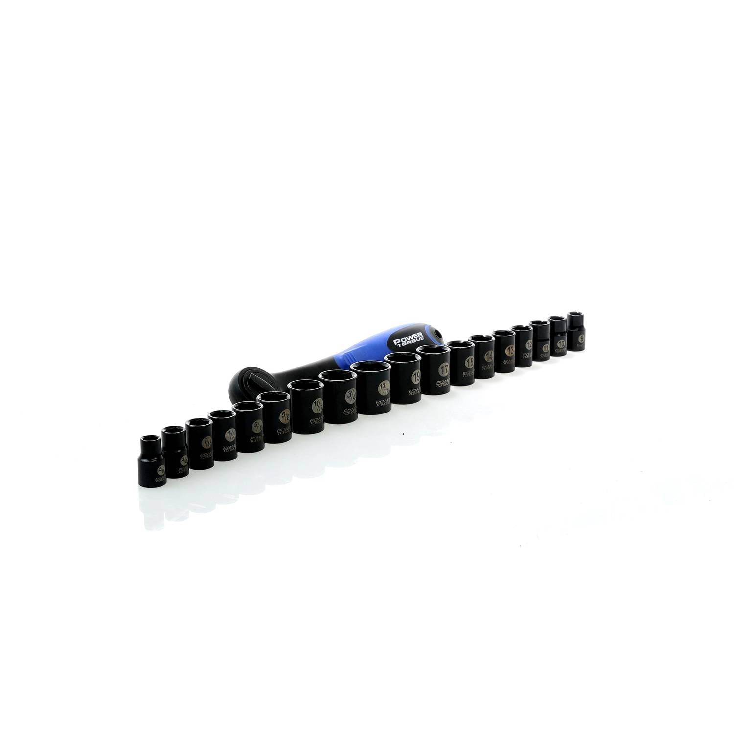 Power Torque 19 Piece 3/8 Inch Drive 6 Point SAE, Metric Socket