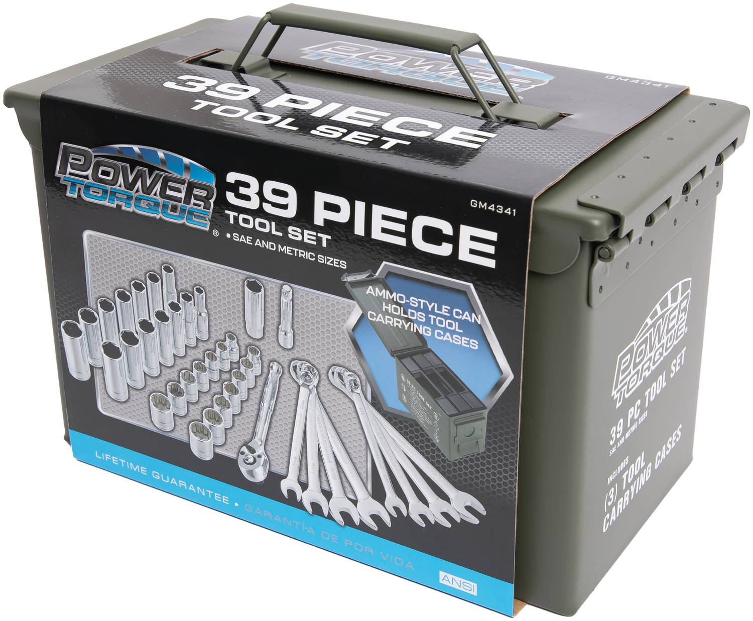 Power Torque Ammo Style Can 39 Piece 3/8 Inch Drive 6, 12 Point