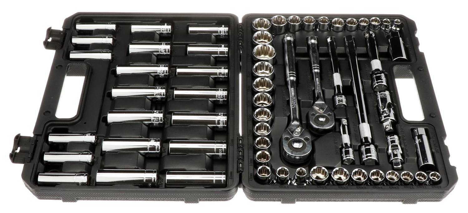 Power Torque 62 Piece 3/8, 1/2 Inch Drive 6 Point SAE, Metric
