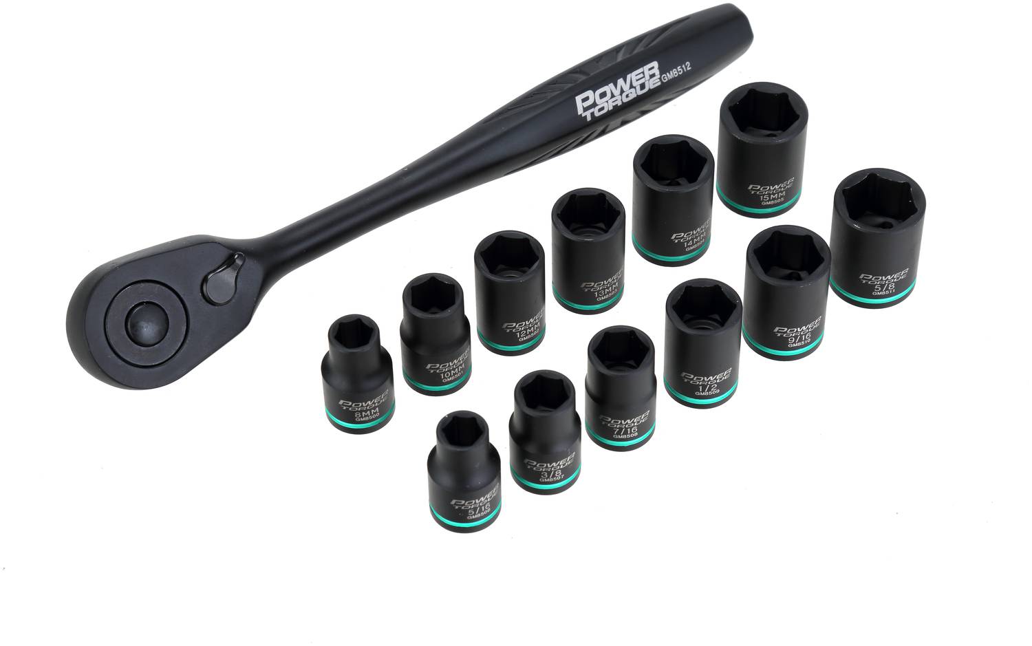 Power Torque 13 Piece 3/8 Inch Drive 6 Point SAE, Metric Socket