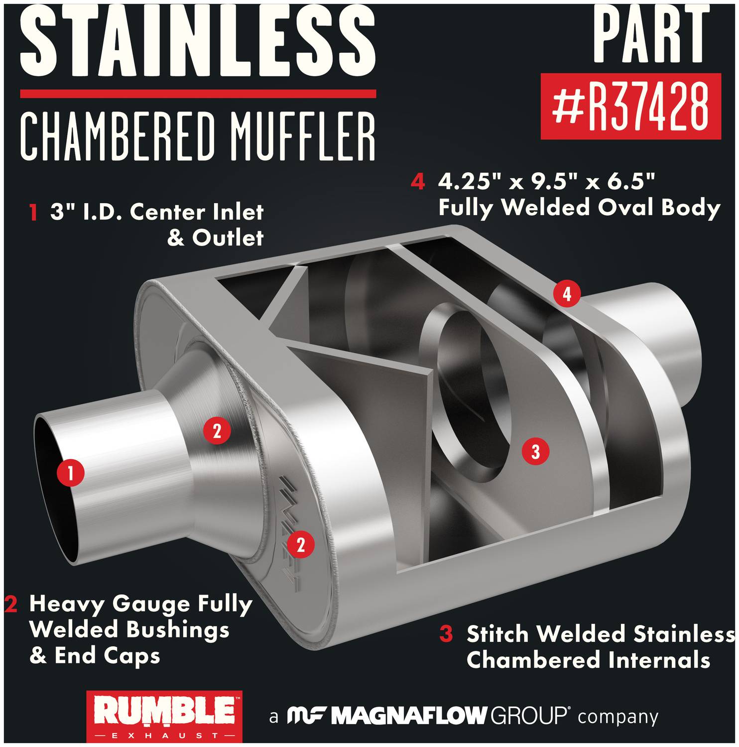 Rumble Exhaust Exhaust Muffler R37428 | O'Reilly Auto Parts