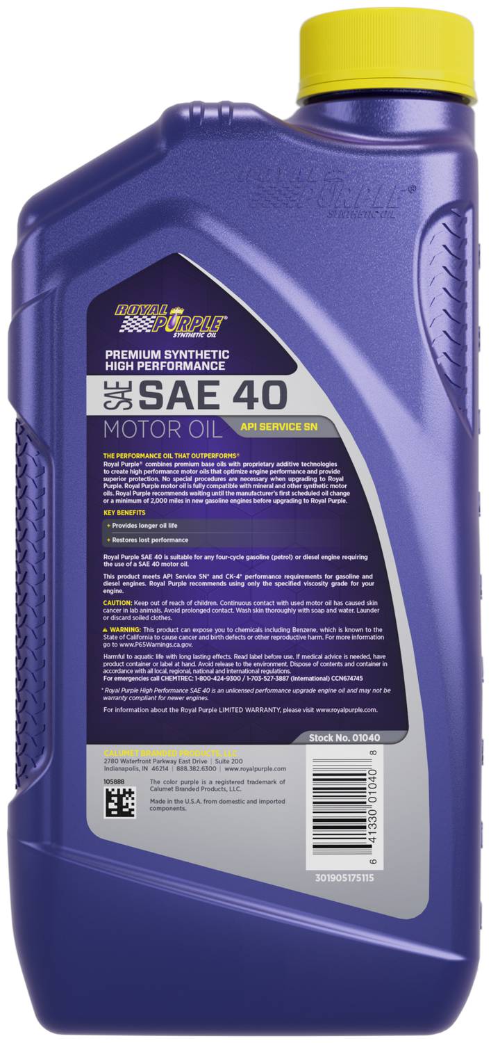 Royal Purple Full Synthetic Motor Oil 40W 1 Quart HD40 | O'Reilly