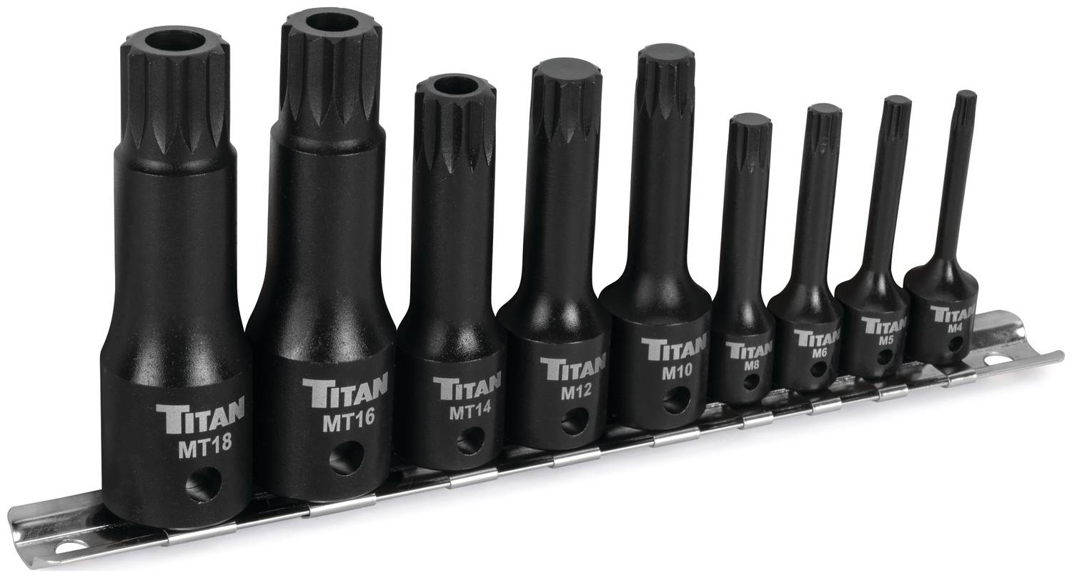 くれそん Titan 9 Piece 1/4, 3/8, 1/2 Inch Drive Standard XZN XZN Bit Socket