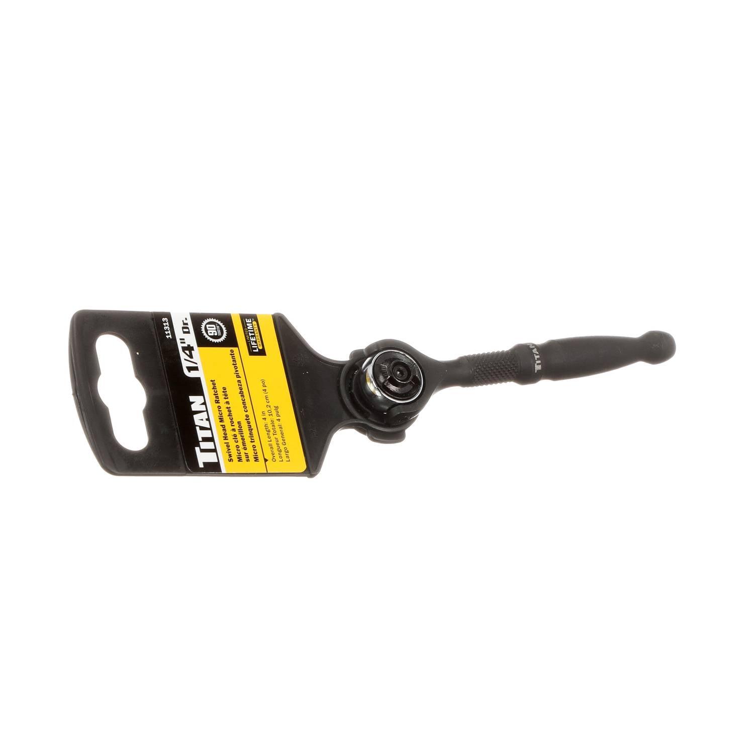 Titan 11313 1/4" Drive X 4" Swivel Head Micro Ratchet – 90-Tooth, 4° Sweep, Black Manganese Phosphate Finish – Compact For Tight Spaces