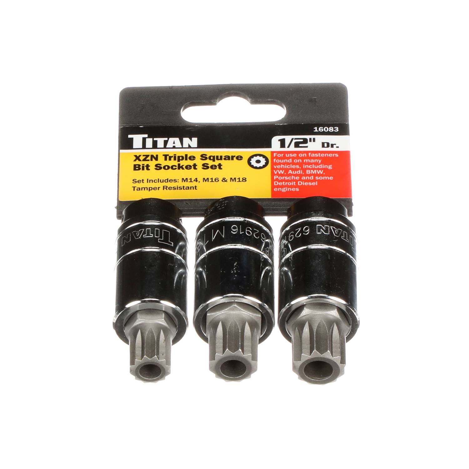Titan 3 Piece 1/2 Inch Drive Tamper-Resistant Triple Square Metric