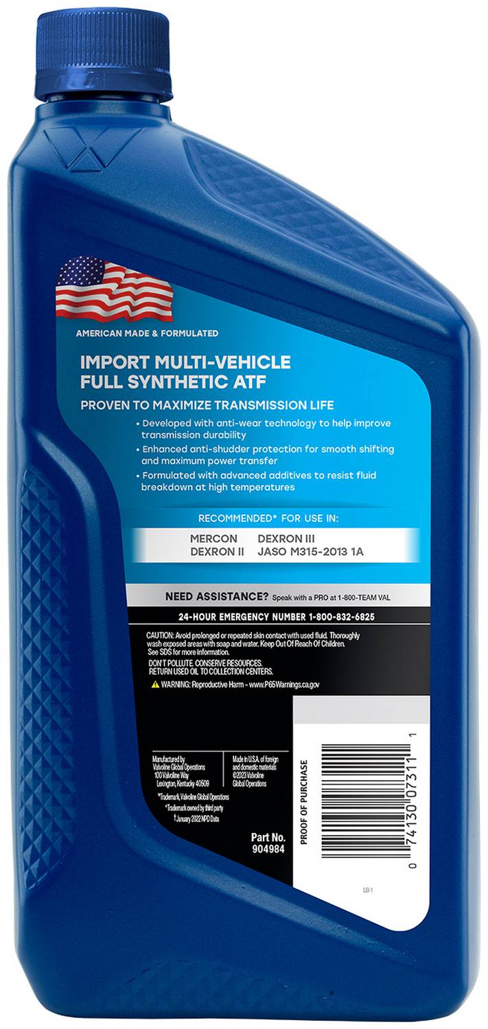Valvoline Full Synthetic A/T Fluid 1 Quart 904984 | O'Reilly Auto