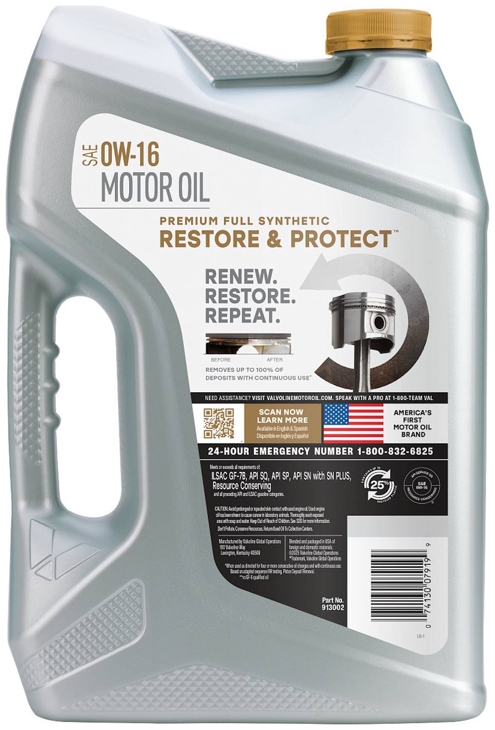 Valvoline Restore & Protect Full Synthetic Motor Oil 0W-16 5 Quart