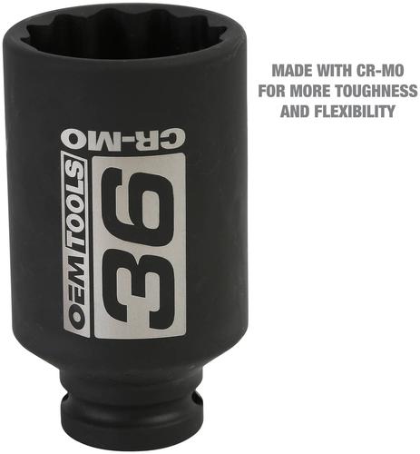 OEMTOOLS 1-7/16 Inch 36mm Axle Nut Socket 1/2 Inch Drive 12 Point