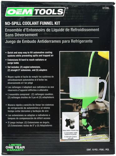 OEMTOOLS Clear, Green Polypropylene Funnel Kit 87006 | O'Reilly
