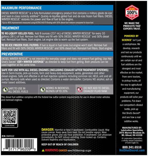 Hot Shot's Secret 1 Quart Winter Rescue Diesel Additive DWR32Z | O'Reilly  Auto Parts
