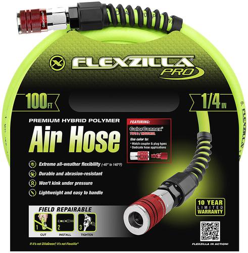 Legacy Flexzilla Pro 1/4 X 100-Foot Hybrid Air Hose – 1/4 MNPT Ends, Extreme All-Weather Flexibility, Kink-Resistant, Abrasion-Resistant