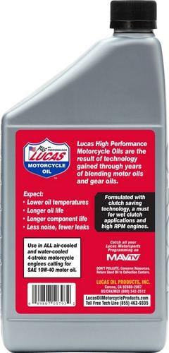 Lucas Full Synthetic Motorcycle Motor Oil 10W-40 1 Quart 10793 | O