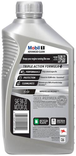 Mobil 1 Advanced Clean Synthetic Motor Oil 5W-20 1 Quart 1520CLN
