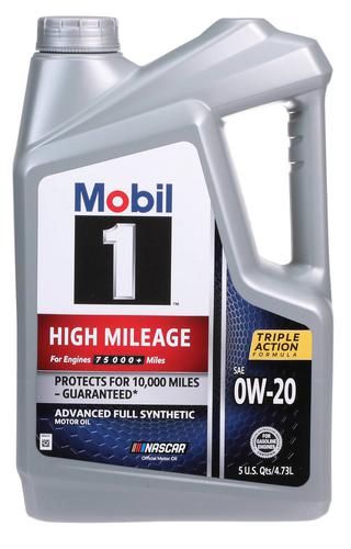 Mobil 1 High Mileage Full Synthetic Motor Oil 0W-20 5 Quart