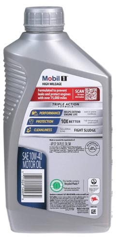 Mobil 1 High Mileage Full Synthetic 10W-40 Motor Oil 1 Quart