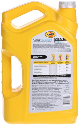 Pennzoil Platinum Full Synthetic Motor Oil 5W-30 5 Quart SYN5305QT