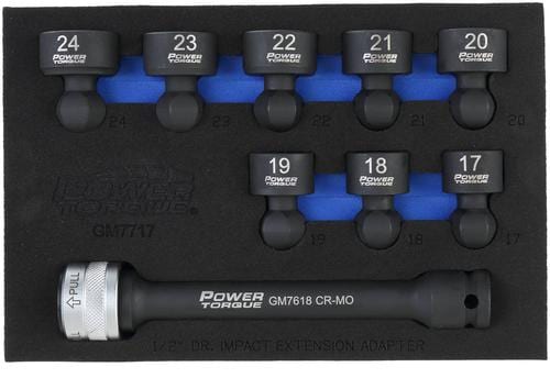 Power Torque 9 Piece 1/2 Inch Drive Standard 6 Point Metric Socket