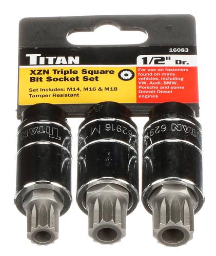 Titan 3 Piece 1/2 Inch Drive Tamper-Resistant Triple Square Metric